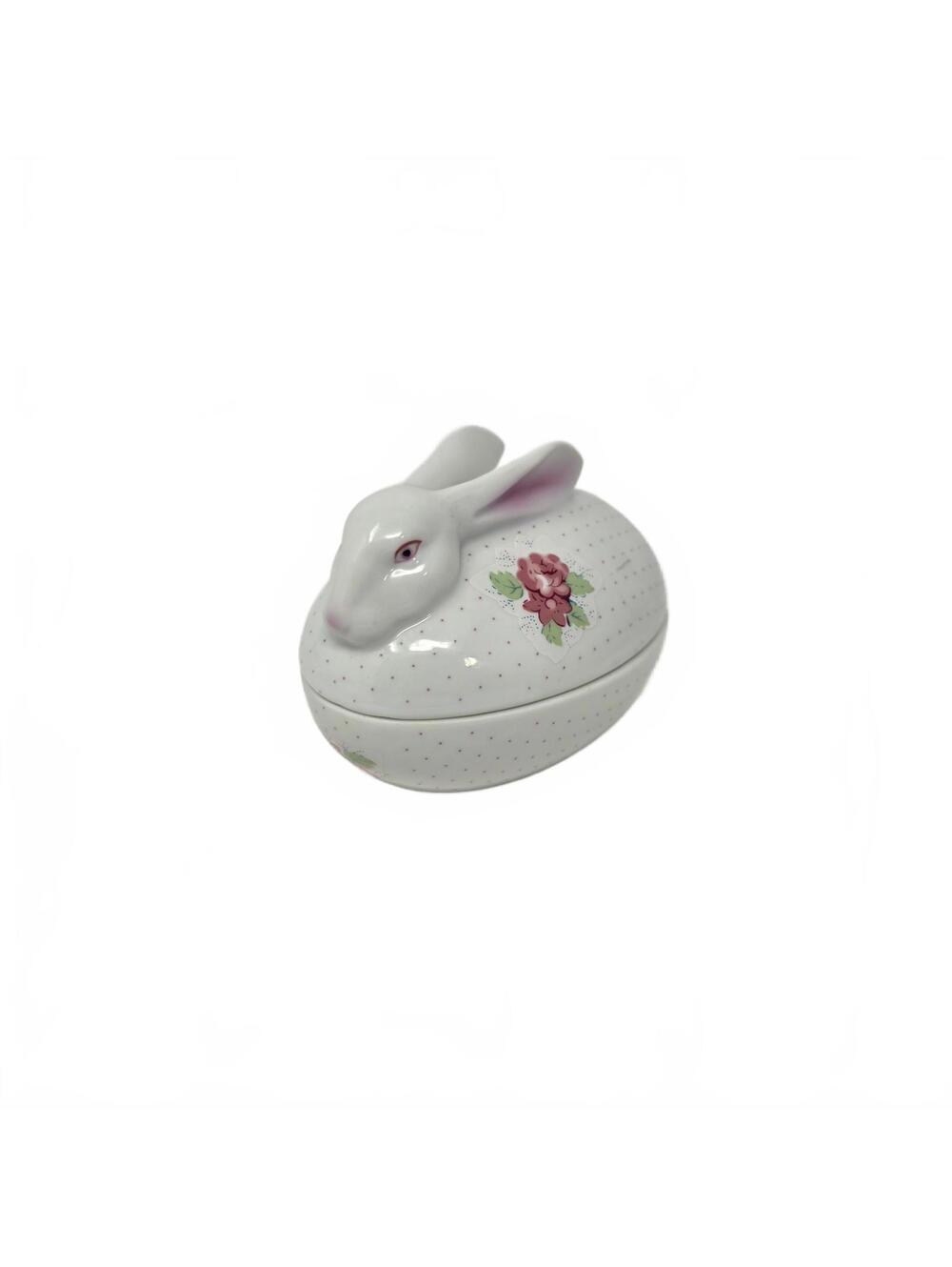 Andrea by Sadek Porcelain Bunny Shaped Trinket Box with Floral Design
